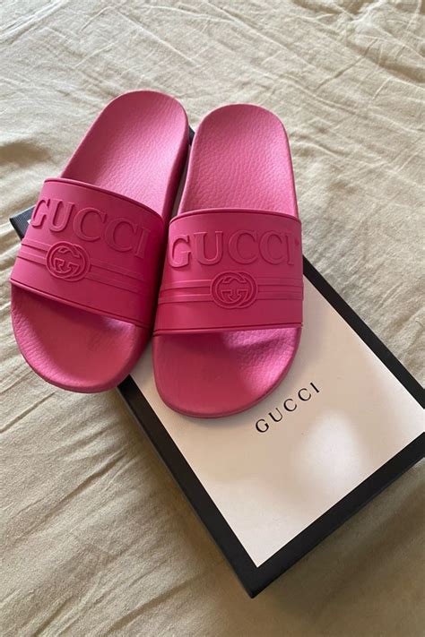 gucci logo in pink|hot pink gucci slides.